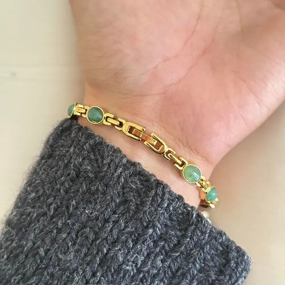Dainty Gold and Green Stone Y2k stainless steel quartz charm watch